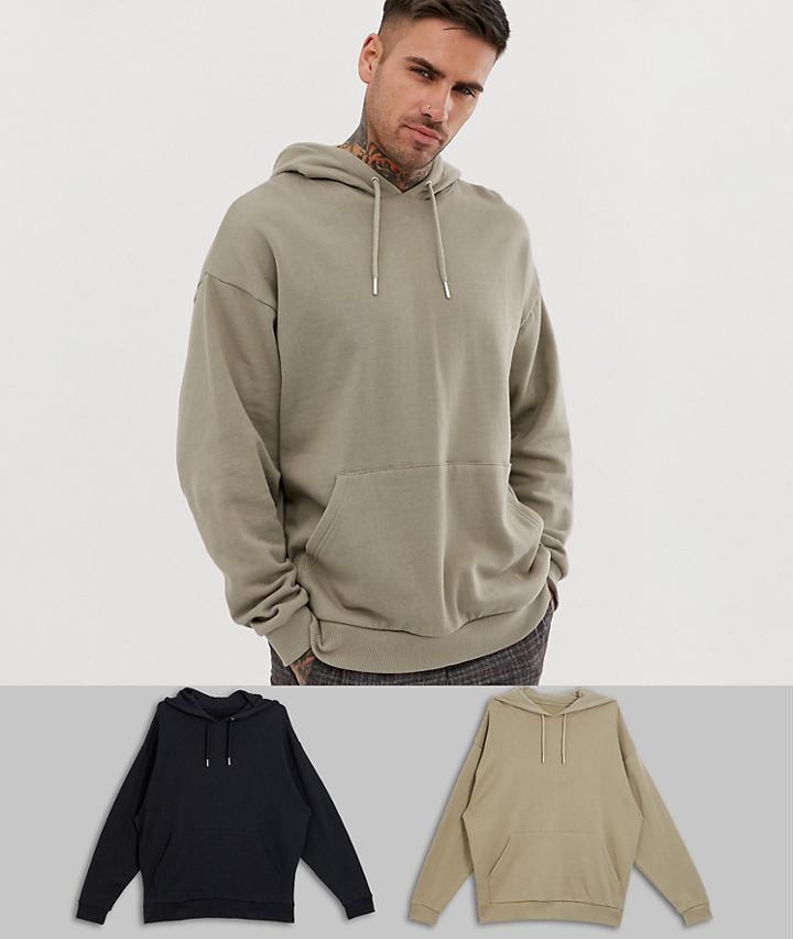Asos Design Oversized Hoodie 2 Pack In Black / Beige - Multi