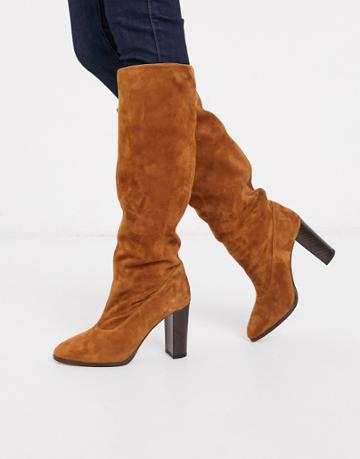 Karen Millen Sappho Suede Slouchy Knee High Boots In Tan-brown