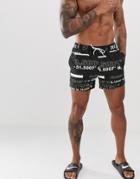 Asos Design Swim Shorts In Co-ordinates Print Short Length-black