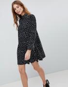 Asos Design Long Sleeve Shirt Mini Dress In Scatter Spot - Black