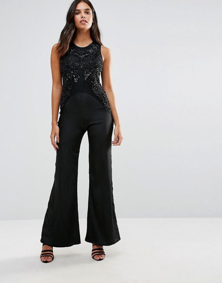 A Star Is Born Wide Leg Jumpsuit With Embellished Body - Black