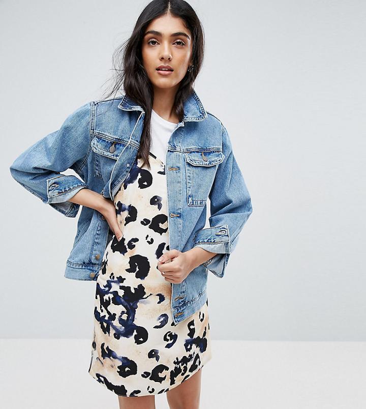 Asos Tall Denim Girlfriend Jacket In Lightwash Blue - Blue