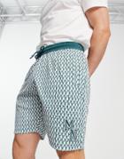 Mennace Jersey Shorts In Off White With All Over Logo Print-multi