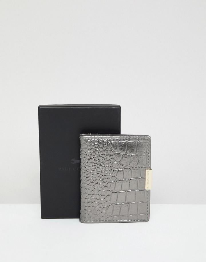 Paul Costelloe Metallic Mock Croc Foldover Cardholder - Gray