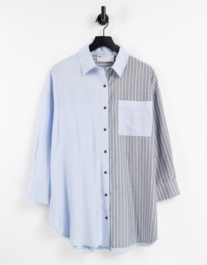 Asos Design Laundered Solid & Stripe Suit Oversized Tailored Shirt-blues