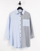 Asos Design Laundered Solid & Stripe Suit Oversized Tailored Shirt-blues