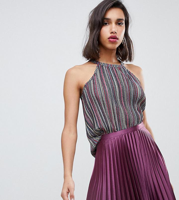 River Island High Neck Tank In Metallic Stripe - Multi