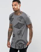 Diesel T-longer-a Longline T-shirt All Over Print - Black