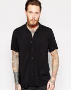 Asos Black Shirt In Viscose With Revere Collar In Regular Fit - Black