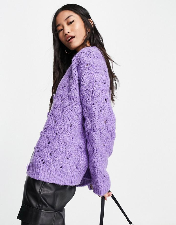 Topshop Knit Stitch Cardigan In Lilac-purple