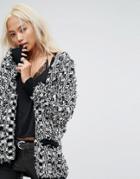 Religion Relaxed Cardigan In Textured Checkerboard Knit - Black