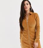 Noisy May Petite Zip Through Cord Mini Dress-brown