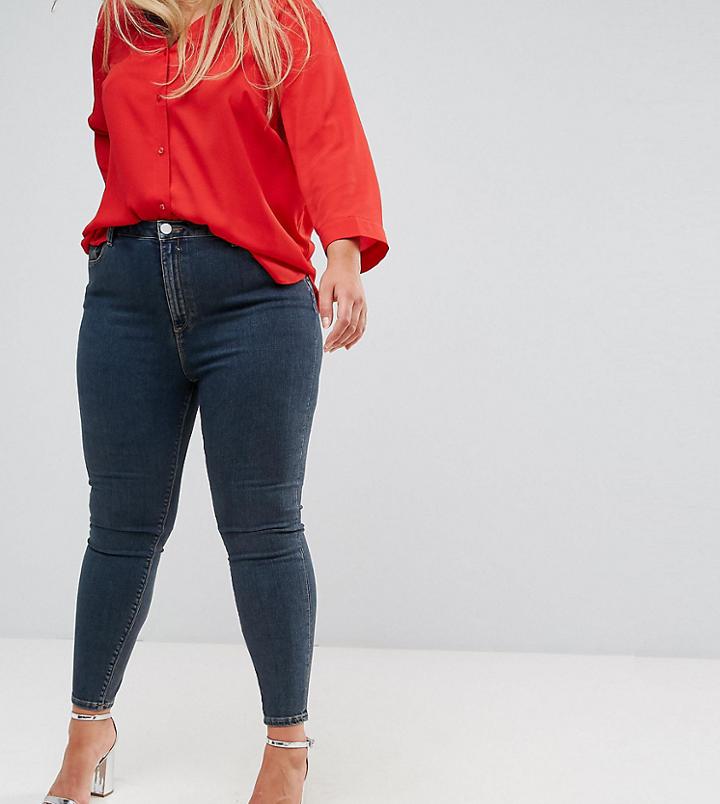 Asos Curve Ridley High Waist Skinny Jeans In Nanette Darkwash Blue - Blue