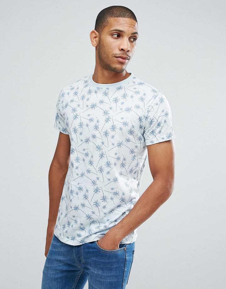 Hoxton Denim Palm Print T-shirt - Blue