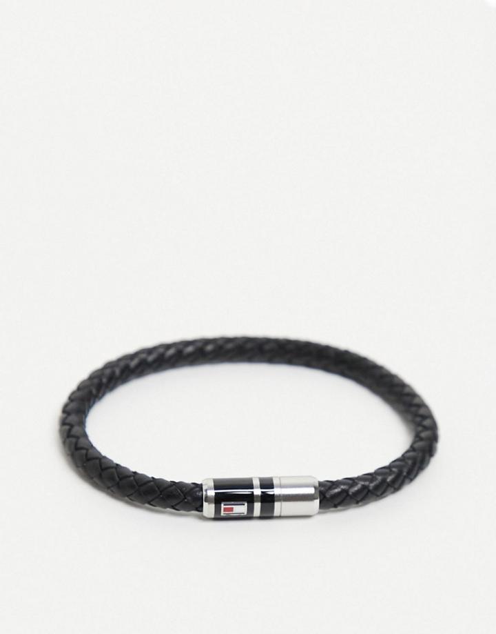 Tommy Hilfiger Mens Magnetic Leather Bracelet In Black