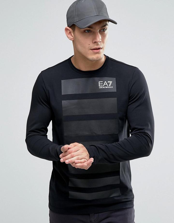 Emporio Armani Ea7 Long Sleeve Top With Graduated Stripe Front - Black