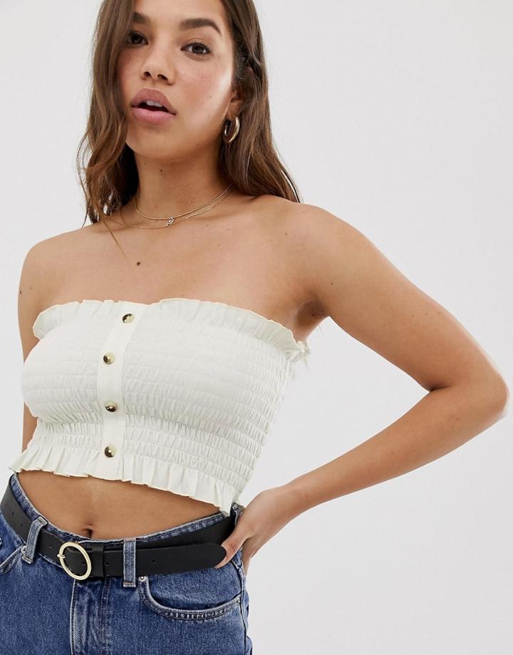 Asos Design Button Through Shirred Bandeau - White