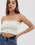Asos Design Button Through Shirred Bandeau - White