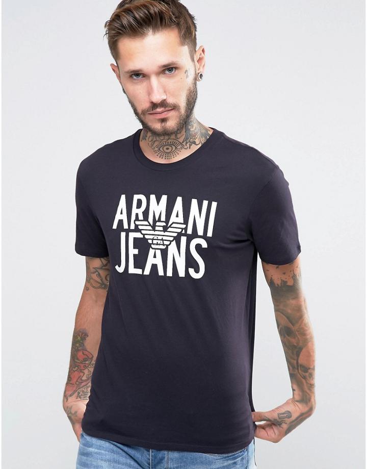 Armani Jeans T-shirt With Large Eagle Logo In Navy - Navy