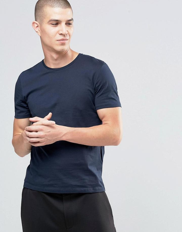 Celio Crew Neck T-shirt In Slim Fit - Navy