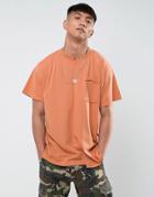 Mennace Dropped Shoulder Spliced T-shirt In Rust - Orange