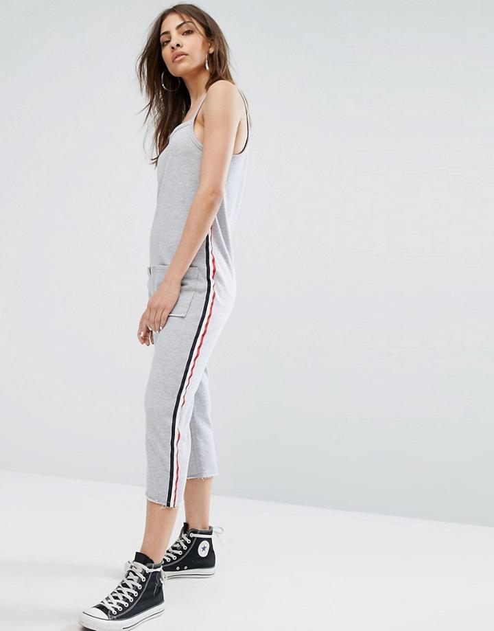 Daisy Street Relaxed Cami Jumpsuit With Sports Stripe - Gray