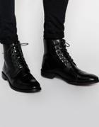 Asos Derby Boots In Black Leather With Looped Laces - Black