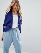 Asos Chunky Cardigan With Batwing Sleeve - Blue