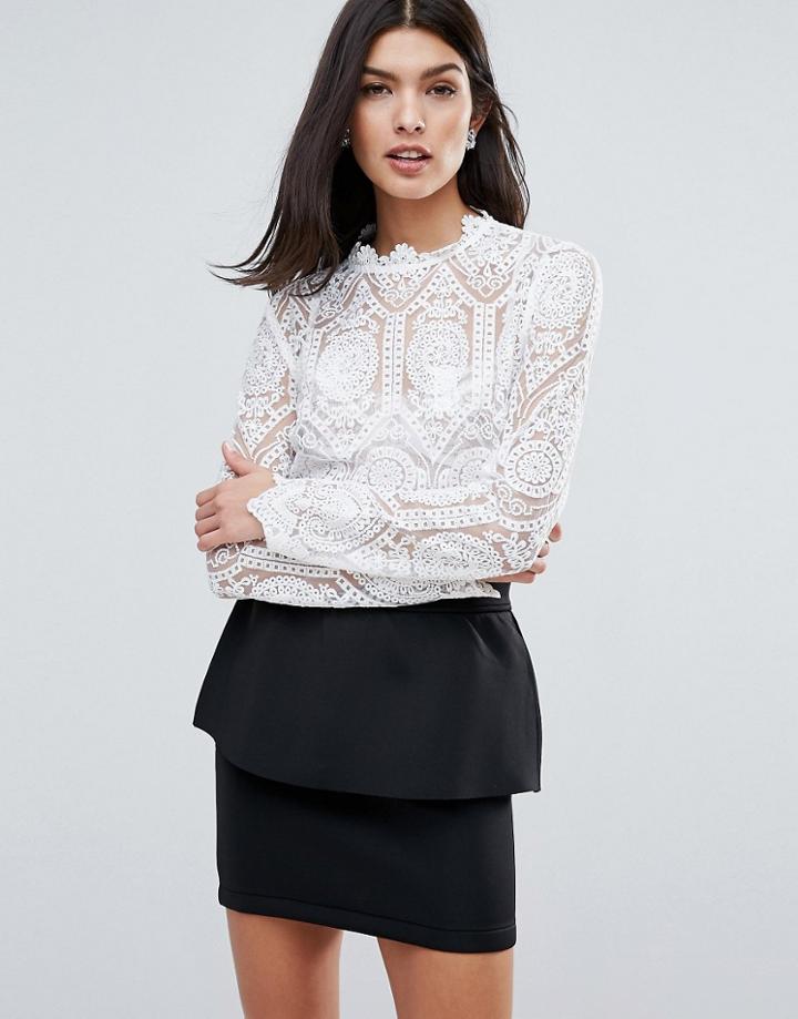 Lipsy High Neck Lace Top - White