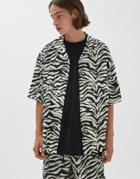 Pull & Bear Shirt In Mono Tiger Print-black