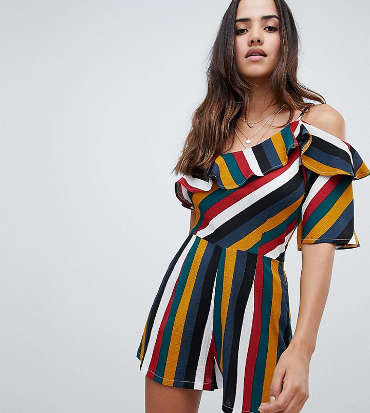 Boohoo One Shoulder Striped Romper - Multi