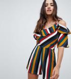 Boohoo One Shoulder Striped Romper - Multi