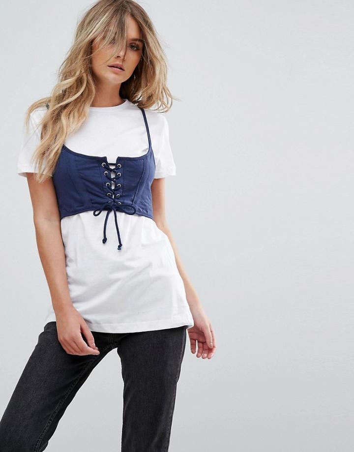 Brave Soul Maca T Shirt With Corset Bralette - Gray