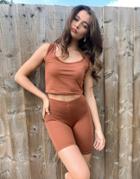 Outrageous Fortune Loungewear Crop Tank Set In Chocolate-brown