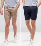 Asos 2 Pack Skinny Chino Shorts In Navy & Stone Save - Multi