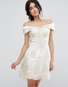 Chi Chi London A Line Dress In Metallic Lace Embroidery - Cream