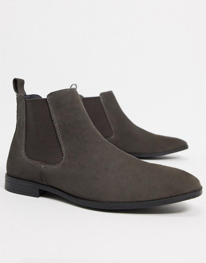 Asos Design Chelsea Boots In Gray Suede With Black Sole