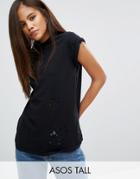 Asos Tall T-shirt In Boyfriend Fit With Distressed Detail - Black
