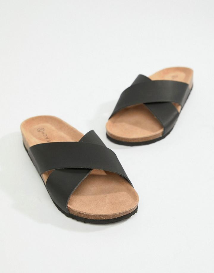 South Beach Black Cross Front Slides - Black