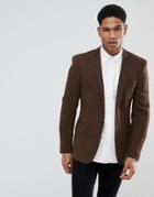 Asos Design Super Skinny Texture Blazer In Rich Brown Wool Mix - Brown
