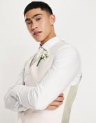 Asos Design Super Skinny Wedding Vest In Cotton Linen Pale Pink Prince Of Wales Check