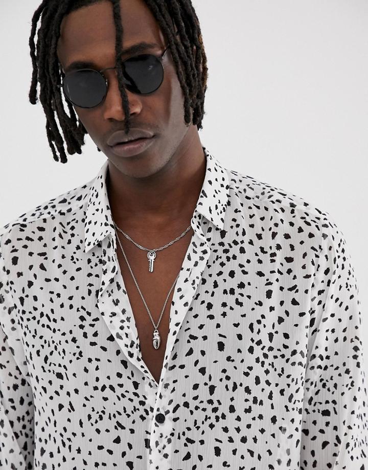 Asos Design Regular Fit Animal Spot Shirt In White