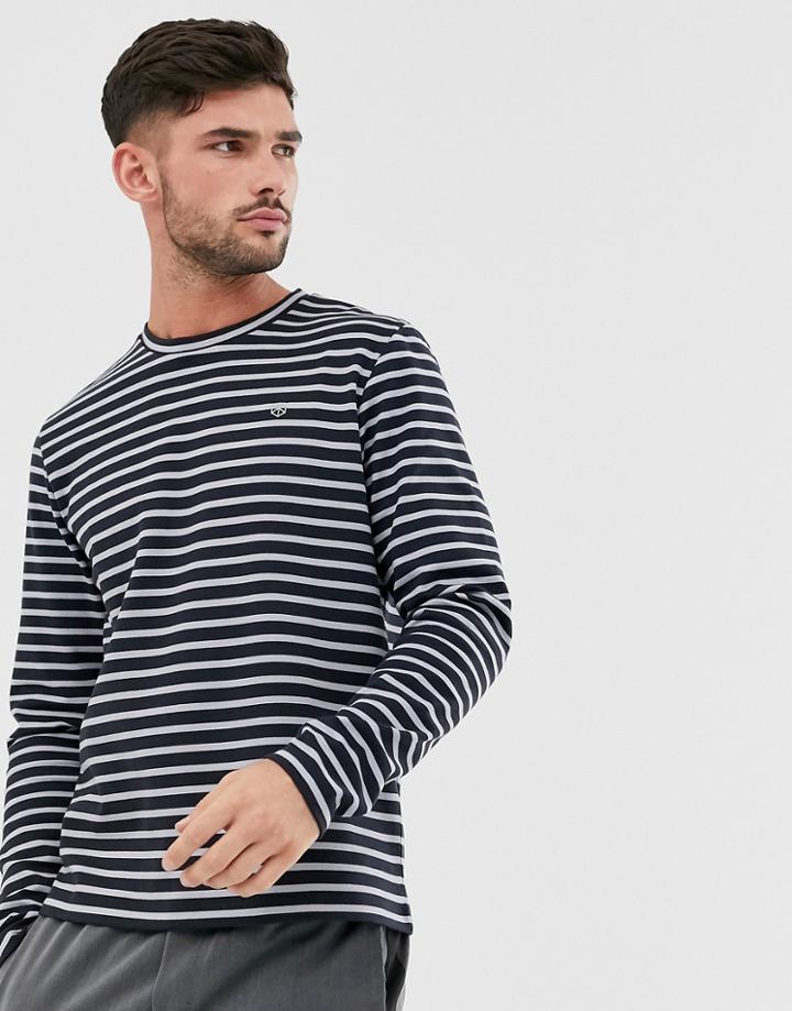 Jack & Jones Premium Stripe Crew Neck Sweat In Navy - Navy