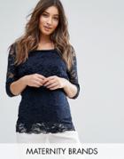 Mama. Licious Nursing Lace Top With 3/4 Sleeves - Navy