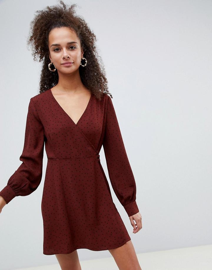 Bershka Polka Dot Tea Dress - Brown