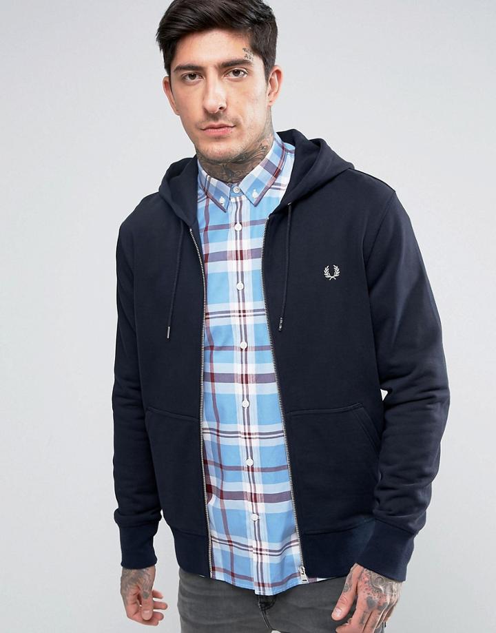 Fred Perry Zip Through Hoodie In Navy - Navy