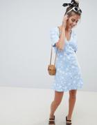 Asos Design Star And Heart Print Button Through Tea Dress-multi