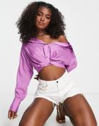 Urban Revivo Oversized Off Shoulder Shirt In Violet-purple