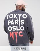 Asos Plus Oversized Sweatshirt With Back Print & Side Zips - Black