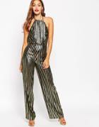 Asos Allover Sequin Stripe Halter Jumpsuit